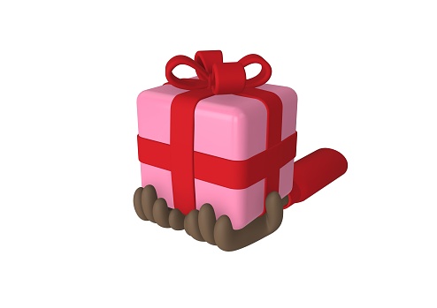 3D rendering of a pink present icon on white background