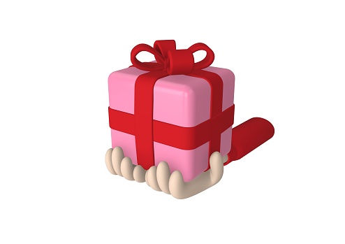 3D rendering of a pink present icon on white background