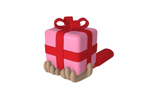 3D rendering of a pink present icon on white background