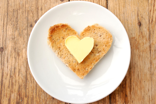 Heart shape toast with butter