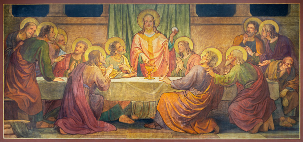 Bern - The fresco of Last Supper in the church Dreifaltigkeitskirche by August Müller from beginn of 20. cent.