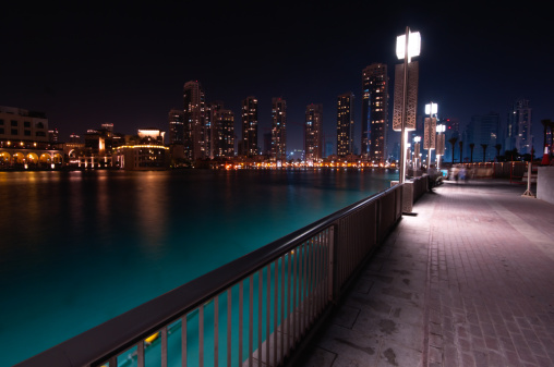Nightshot of a Row of residential building in Dubai city