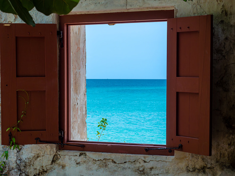 Beautiful seascape seen from cafeteria window - La Maddalena, Sardinia, Italy