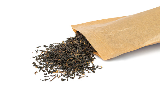 Black Tea Leaves Isolated, High Quality Black Tea Pile, Dry Organic Indian Drink Package, Black Tea Leaves on White Background
