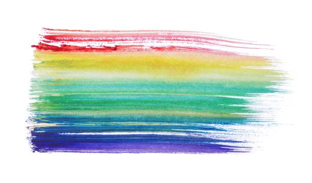 istock Rainbow paint stroke drawn with brush on white background, top view 1490813795