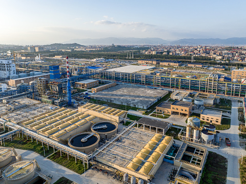 Aerial view of Sewage Treatment Pool of Chemical Plant