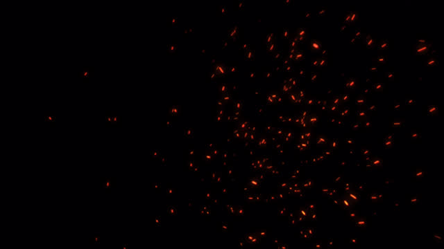 Loop glow fire particles sparks rising up with transparent alpha channel can be used for overlay for your project. 4K 3D animation of fiery orange glowing flying ember burning ash particles.