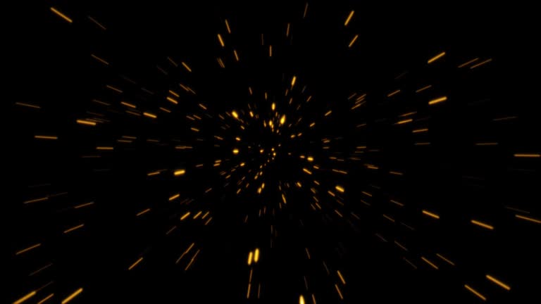 Loop animation abstract futuristic radial glow orange particles flow on black abstract background. Element for Isolated  with alpha channel transitions proress 444