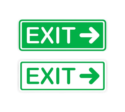 Exit. Flat, green, exit sign. Vector illustration.