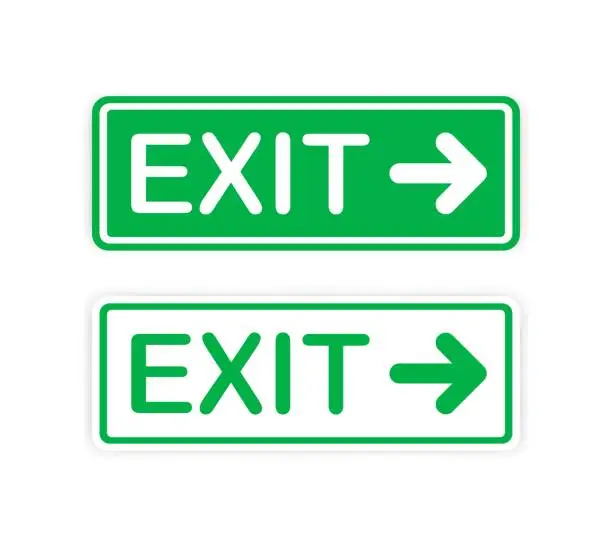 Vector illustration of Exit. Flat, green, exit sign. Vector illustration.