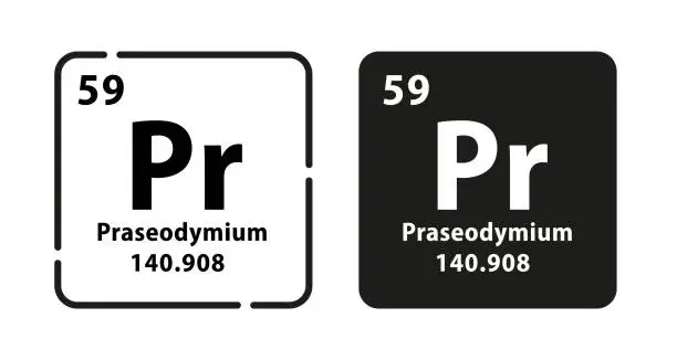 Vector illustration of Praseodymium periodic element icon. The chemical element of the periodic table. Sign with atomic number. Atomic mass and electronegativity values. Vector illustration