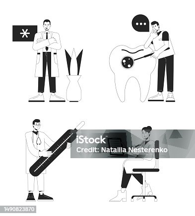 istock Health care professionals bw concept vector spot illustrations pack 1490823870