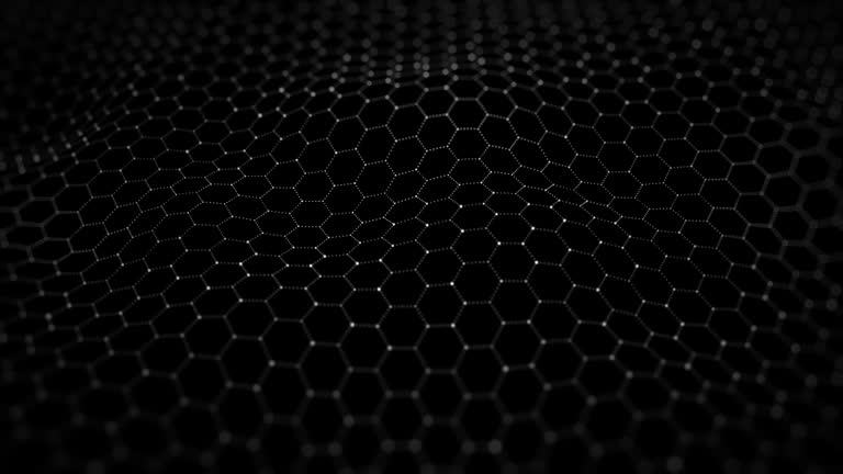 Hexagon shape connection wave flowing, Cyber technology abstract background black and white color, Seamless loop 4k