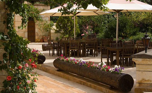 istock garden restaurant surrounded by flowers 149082572