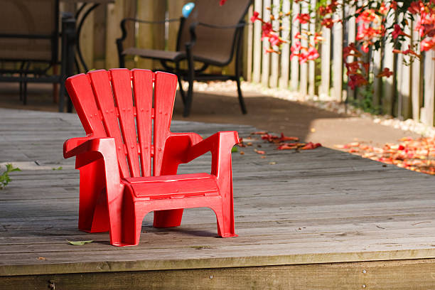 istock Red Chair on Wooden Deck 149082621