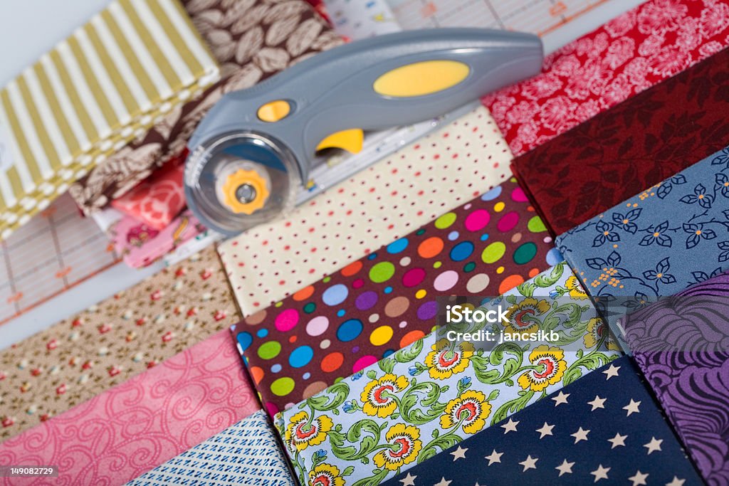 Sewing Assortment of colorful fabrics and sewing tools. Abstract Stock Photo