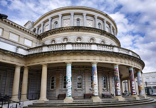 Dublin - March 2023:  National Library of Ireland, colonnade around main entrance