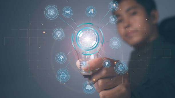 istock Man holding light bulbs new ideas with innovation technology and creative. 1490831755