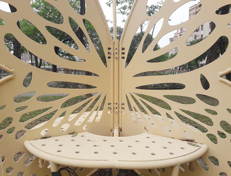 Kaohsiung Taiwan. Creative butterfly chairs in the shape of butterflies are set up in the park.