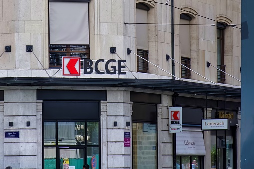 Bcge Bcge Bank Office And Logo Stock Photo - Download Image Now - ATM, Arm ...