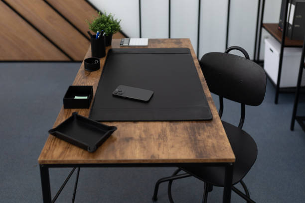 istock comfortable workplace at the office table in a stylish office with leather stationery accessories 1490832636