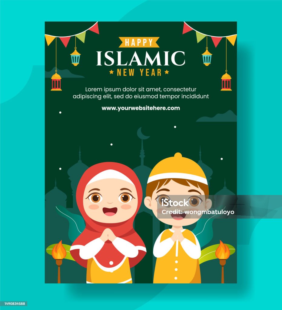 Selamat Tahun Baru Islam Tahun Baru Islam Poster Vertikal Kartun Datar