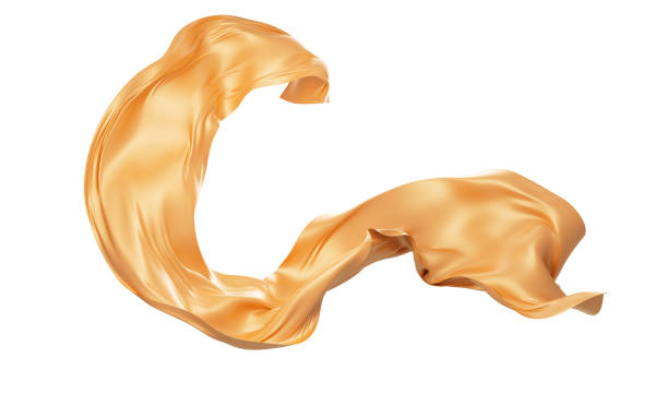 istock Gold silk fabric, gold cloth material flying in the wind , 3d rendering. 1490837447