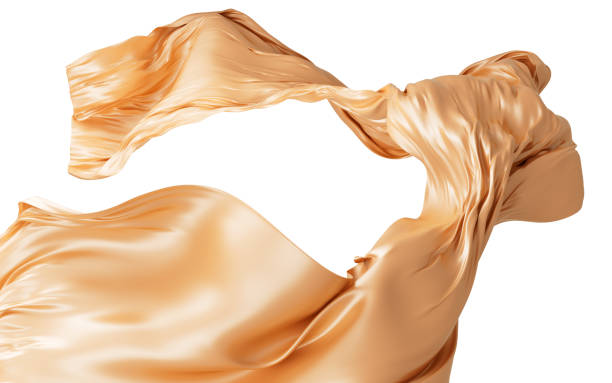 istock Gold silk fabric, gold cloth material flying in the wind , 3d rendering. 1490837450
