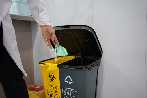 Disposal of medical waste, close-up