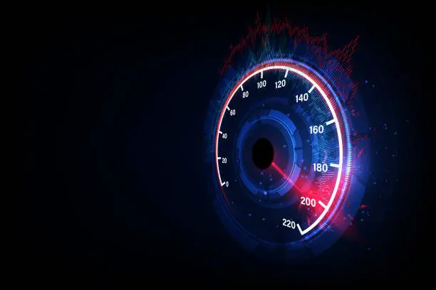 Vector illustration of Speed motion background with fast speedometer car. Racing velocity background.