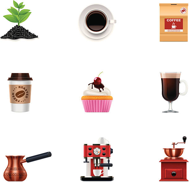 커피 아이콘 세트 - cupcake set food and drink metal stock illustrations
