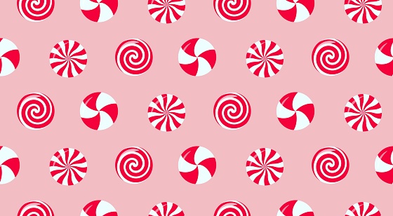 Christmas peppermint swirl candies seamless pattern. Vector illustration.