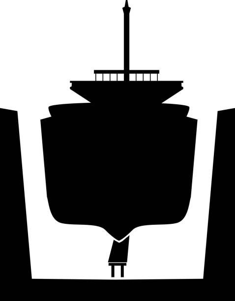 illustrations, cliparts, dessins animés et icônes de icône expédier en cale sèche. panneau de chauffage au sol. style plat. - dry dock harbor cruise ship pier