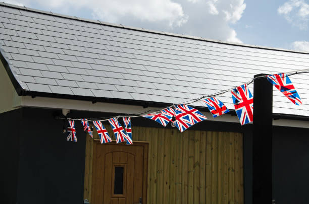 istock Union flags bunting in the wind 1490861753