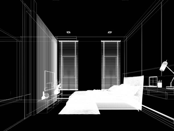 istock sketch design of interior bedroom, 3d rendering wire frame 1490863317