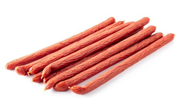 istock Smocked sausages isolated on white. 1490867473