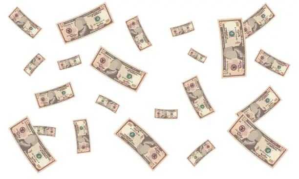Vector illustration of Illustration of handwritten banknotes _ Dance scattered $ 10 bills.