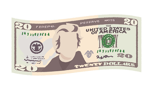 Illustration of handwritten banknotes _ wavebreak $ 20 bills.