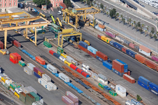 istock Containers already Prepared in Line on Rail ready to be transported -t seen from Above 1490871052
