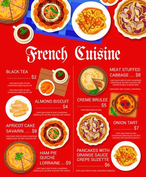 Vector illustration of French cuisine menu vector France dishes list