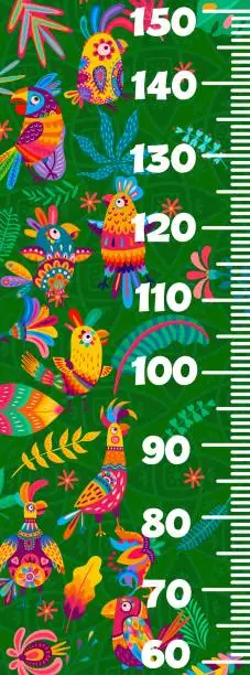 Vector illustration of Kids height chart, brazilian and mexican parrots