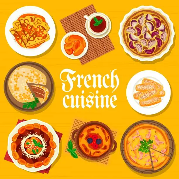 Vector illustration of French cuisine menu cover, vector, meals top view