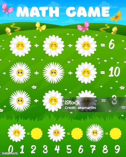 Rosemary Math Worksheet Camomile Smile Daisy Flowers Math Game Worksheet Stock Illustration ...