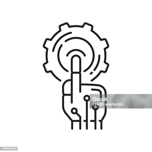 Automation Software Robotic Hand Touching Button Stock Illustration ...