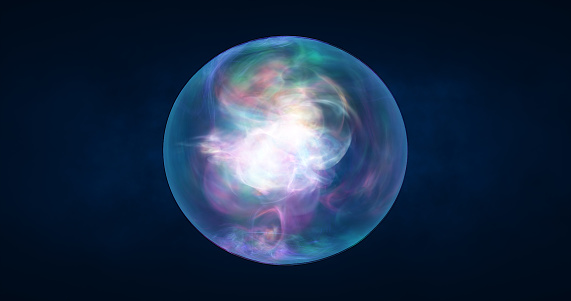 Abstract ball sphere planet iridescent energy transparent glass energy abstract background.