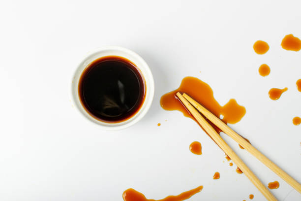 istock Spilled Soy Sause Isolated, Teriyaki Drops, Oyster Sauce, Balsamic Vinegar Puddles on White Background 1490879147