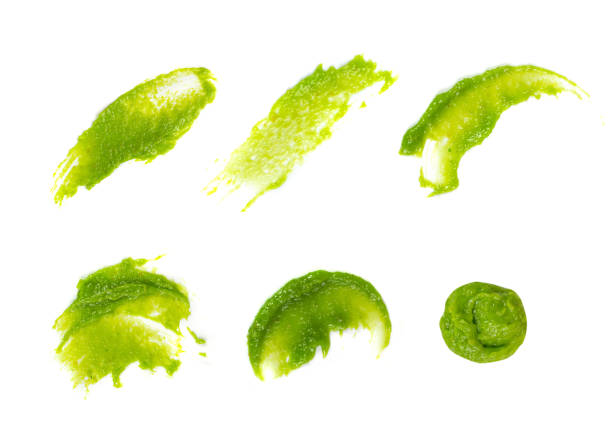 Wasabi Smear Isolated, Green Sushi Paste, Wasabi Paste Smear on White Background