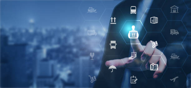 istock Logistic management concept. The complex process of planning, organizing and controlling resources to meet the needs of customers. The efficient flow and storage of goods, services. 1490883637