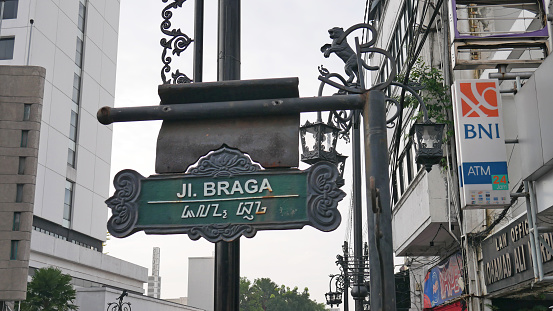 Bandung, Indonesia - December 12th, 2021: Signage of The Most Popular Street in Bandung Written in Traditional Language