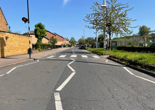 istock Zebra crossing on a suburban road 1490889381